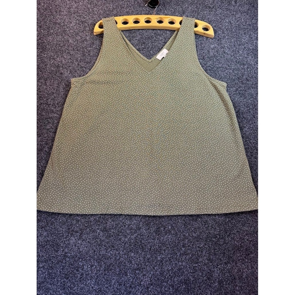 Loft Women Olive Green Polka Dot V-Neck Tank Top XL SP22 588341